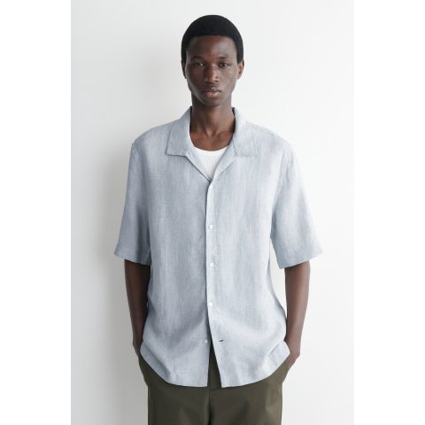 COS Camp-Collar Short-Sleeved Linen Shirt Dusty Blue