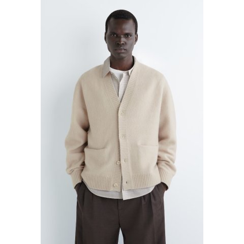 COS Brushed Wool V-Neck Cardigan Beige