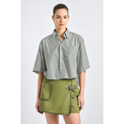 Derek Lam Ember Cropped Button Down Shirt Fatigue Stripe