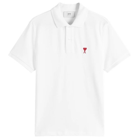 AMI Paris Small A Heart Embroidered Short Sleeve Polo Shirt White