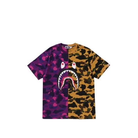 AAPE BY A BATHING APE® A BATHING APE Split Camo Shark Cotton T-shirt Yellow