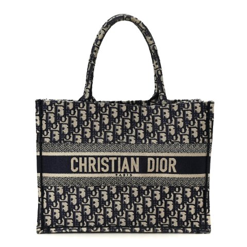 Christian Dior Dior Book Tote Oblique Medium Blue Fabric