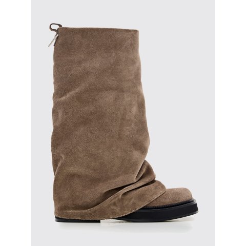 The Attico Robin Crinkled Suede Boots Beige