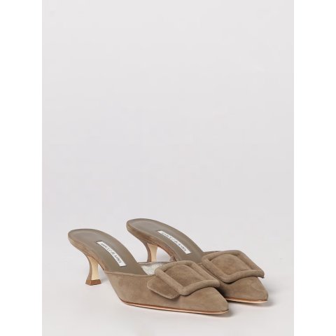 Manolo Blahnik Maysale Suede Mules Dove Grey