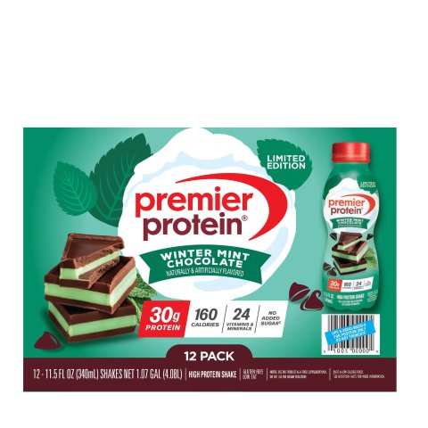 GNC Premier Protein Shake Winter Mint Chocolate 12 Pack
