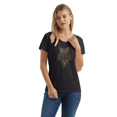 Hanes Women's V-Neck Owl Graphic T-Shirt