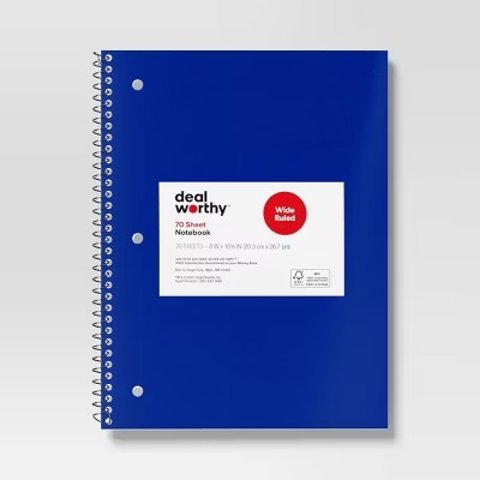 Dealworthy Spiral Notebook Wide Ruled Blue