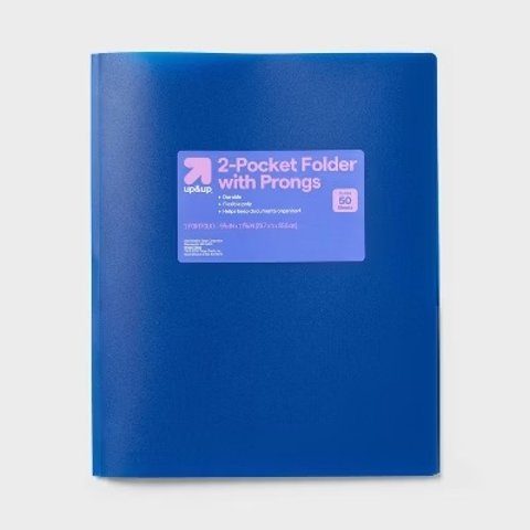 Up&Up 2 Pocket Plastic Folder Blue 50 Sheets