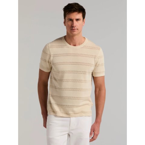 Perry Ellis Cotton Mesh Striped Crew Neck Sweater