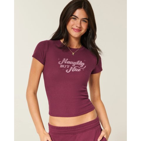 Hollister Women's Naughty But Nice Graphic Baby Tee