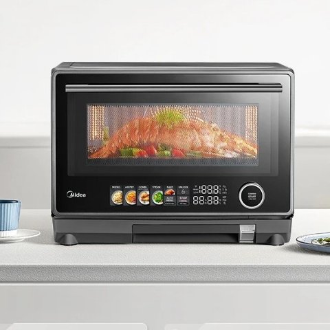 Midea 微蒸烤炸一体机 微波炉烤箱四合一 专业蒸烤空气炸 23L