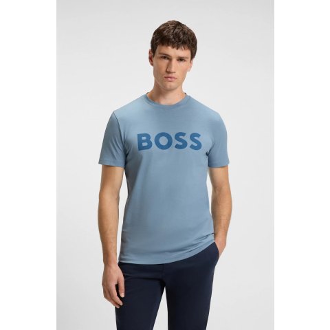 BOSS Cotton Jersey T-shirt Large Logo Light Blue
