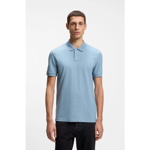 BOSS Stretch Slim Polo Shirt Logo Patch Light Blue