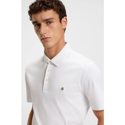 BOSS BOSS White Double-Monogram Mercerised Cotton Polo Shirt