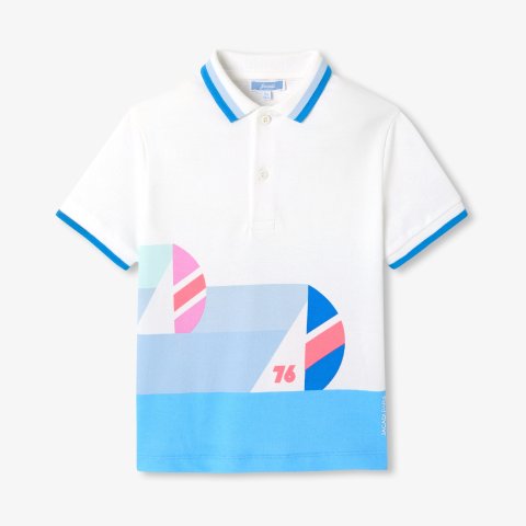 Jacadi Paris Boy Cotton Pique Polo Shirt White Multicolor