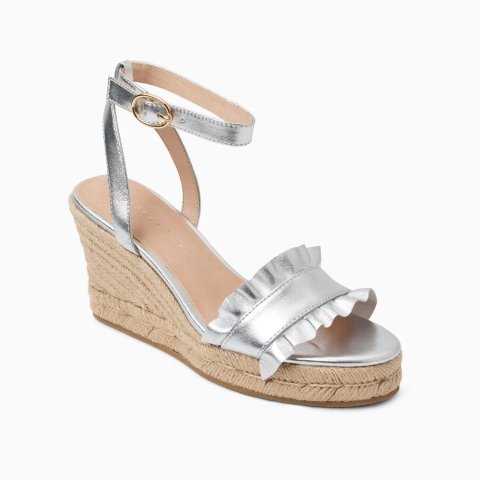 Jack Rogers Rozette Wedge Heels Silver Metallic