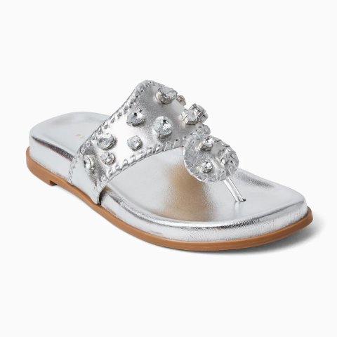 Jack Rogers Jacks Sport Jeweled Comfort Sandal Silver Leather