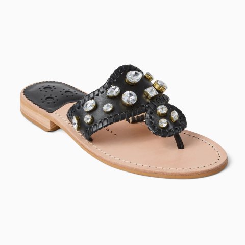 Jack Rogers Jacks Flat Jeweled Sandal Black Leather