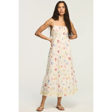 Lucky Brand Printed Eyelet Tiered Midi Dress