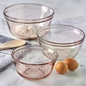 Anchor Hocking Glass Mixing Bowl Set 3-Piece Pink or Green