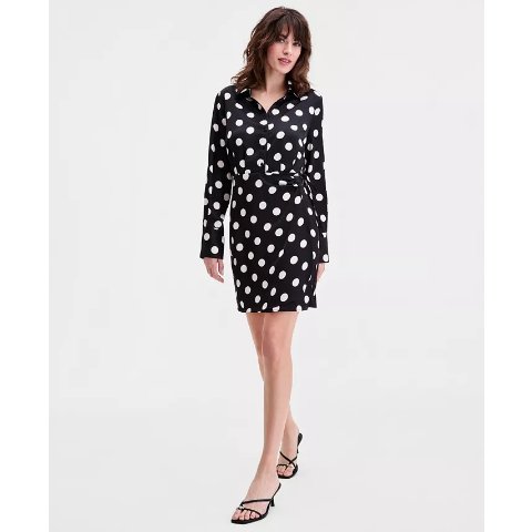 Sam Edelman Women's Long-Sleeve Side-Ruched Shirtdress
