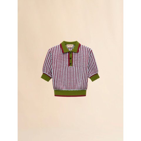 Marni Blue Burgundy Boucle Tweed Polo Shirt