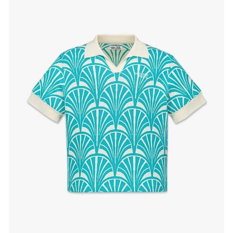 MCM We The Best Art Deco Jacquard Polo Shirt Blue Large