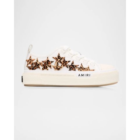AMIRI Stars Low-Top Leopard Calf Hair Canvas Sneakers