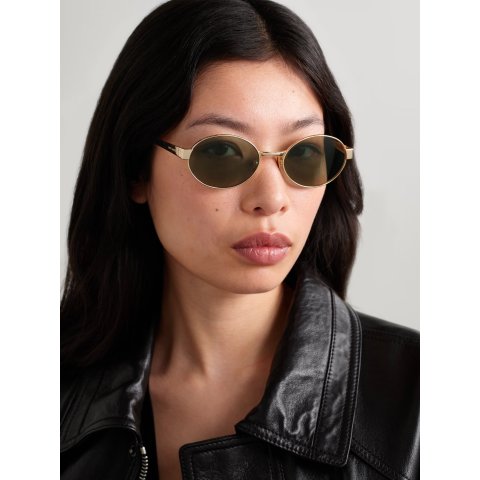 Saint Laurent Eyewear SAINT LAURENT Oval Gold-tone Sunglasses