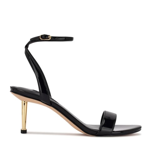 Nine West Anny Women's Black Patent Ankle Strap Heeled Sandals