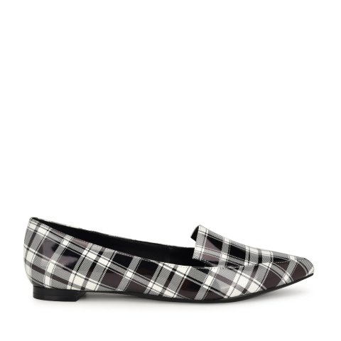 Nine West Abay Women's Smoking Flats Black White Patent Plaid