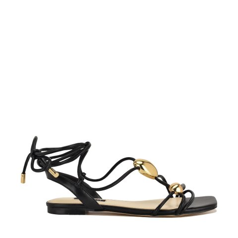 Nine West Niraa Women's Ankle Wrap Flat Sandals Black