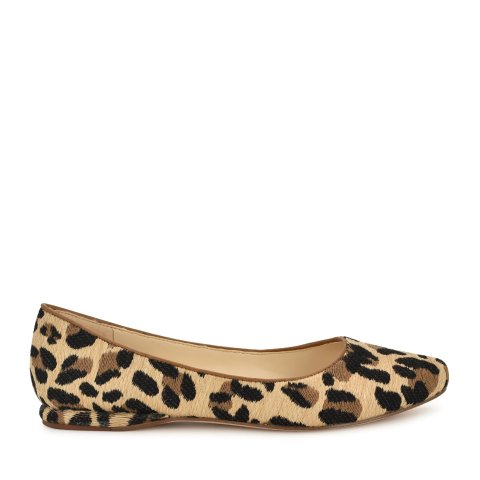 Nine West Speakup Almond Toe Flats Leopard Raffia Women's