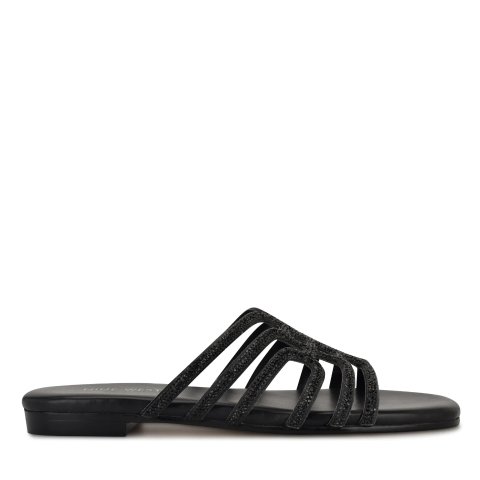 Nine West Timy Embellished Flat Sandals Black for Women