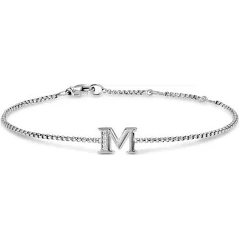 David Yurman Petite Pave Initial Bracelet Sterling Silver