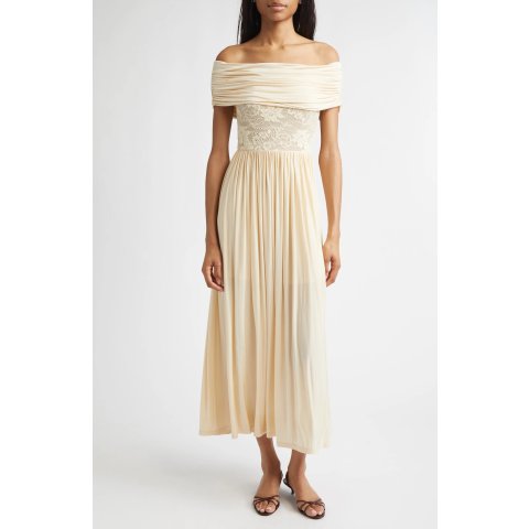 Zimmermann Rebellion Lace Inset Off the Shoulder Draped Dress Women