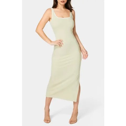 Bebe Square Neck Ribbed Maxi Dress