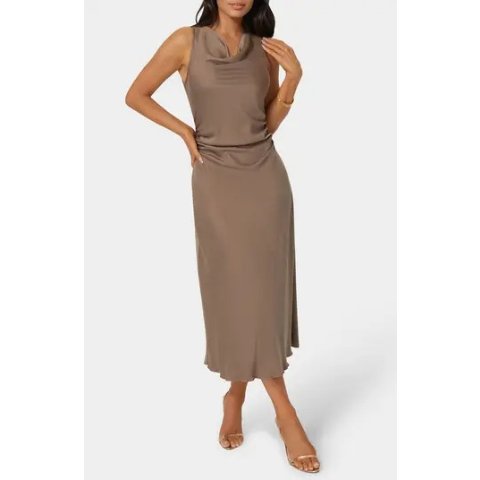 Bebe Crepe Satin Midi Dress Cowl Neck