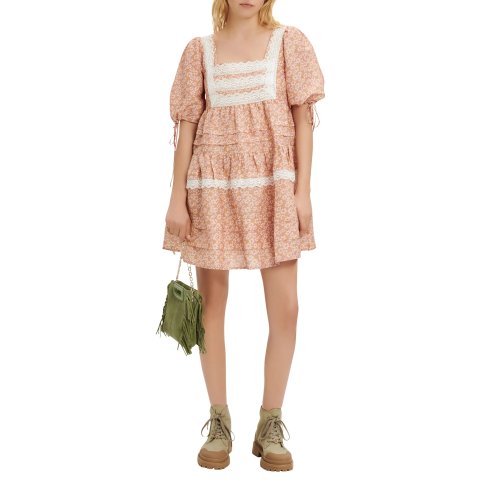 Maje Radola Floral Print Lace Linen Blend Dress Women