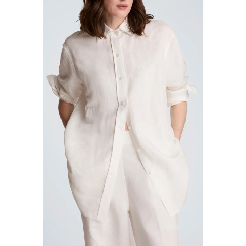 Kenneth Cole Long Linen Blend Button-Up Shirt Women