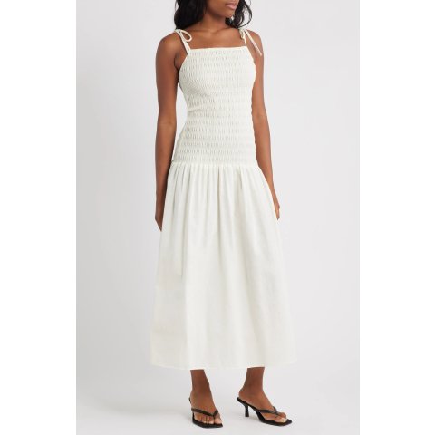 Topshop Nordstromrack Shirred Linen Midi Sundress Women