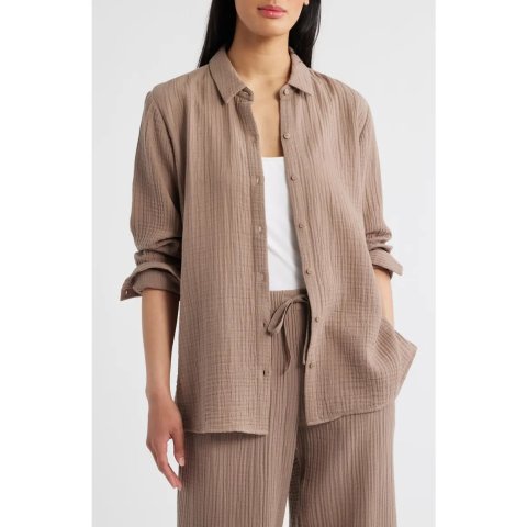 Eileen Fisher Easy Classic Organic Cotton Button-Up Shirt Women