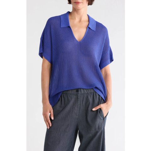 Eileen Fisher Classic Collar Organic Cotton Silk Women's Polo Sweater