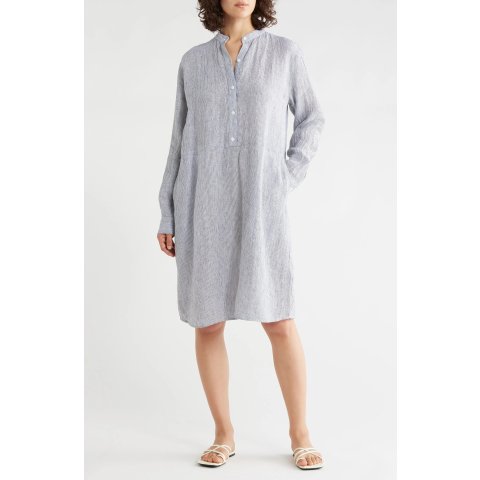 Eileen Fisher Stripe Long Sleeve Linen Shirtdress Women