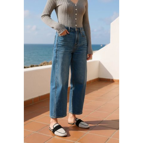 Petite Studio Evie Mid-Rise Barrel Jeans Vintage Blue for Women