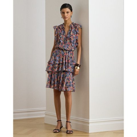 Ralph Lauren Floral Ruffle-Trim Georgette Dress