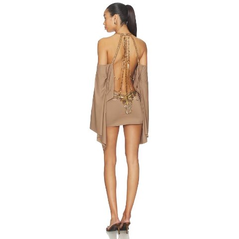 Jaded London Backless Embellished Mini Dress Brown