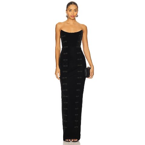 SAU LEE Vesper Velvet Gown Black