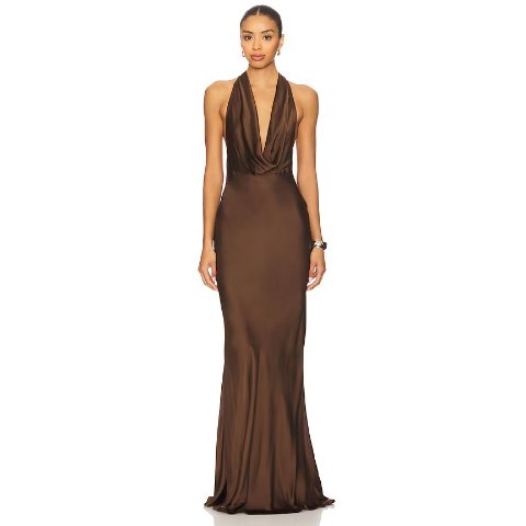 SAU LEE Pearl Lace Gown Mocha