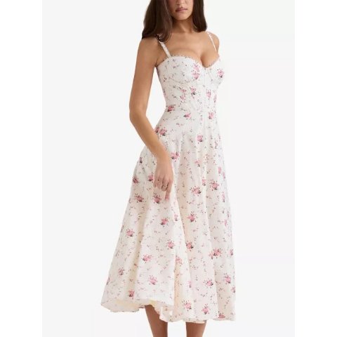 House of CB HOUSE OF CB Steffani Floral Stretch Cotton Midi Dress